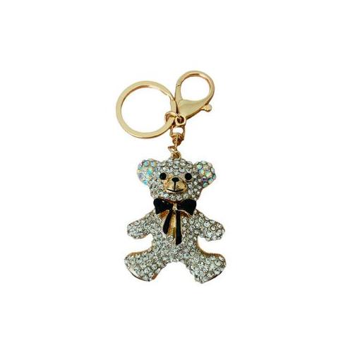 Gold Teddy Bear Design Rhinestone Key Ring or Bag Charm