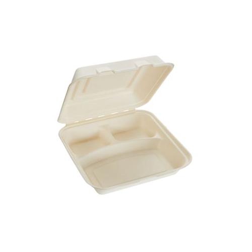 Three Compartment Sugarcane Square Clamshell - 1200ml (12-pack)