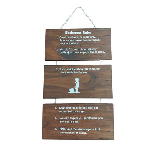 Wall Hanging - 3 Tier - Stained Wood - Bathroom Rules