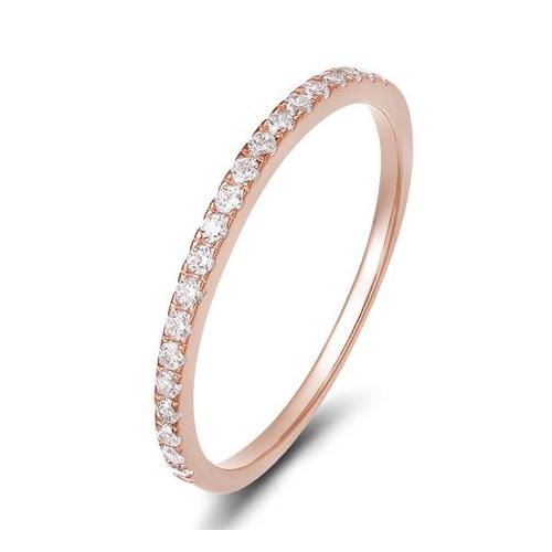 Ring Somen Wedding Band Cubic Zirconia 2mm 925 Sterling Silver Rings - Rose Gold