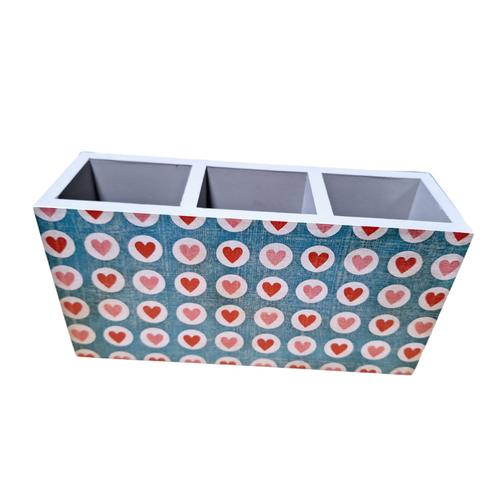 Cutlery/Stationary Holder - Red & Pink Hearts with Blue Background