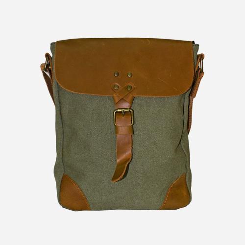 SL-534 Casual Canvas Sling Bag with Genuine Leather Details - Green
