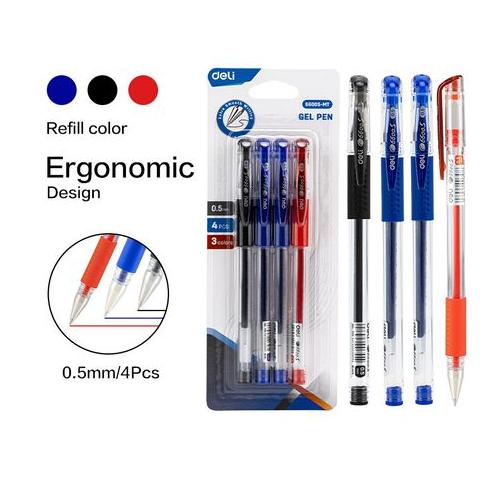 Gel Pens 0.5mm 4pk - Black, Blue & Red