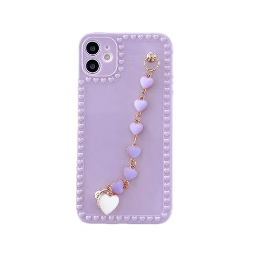 Purple Heart Shape Pendant Phone Case For iPhone