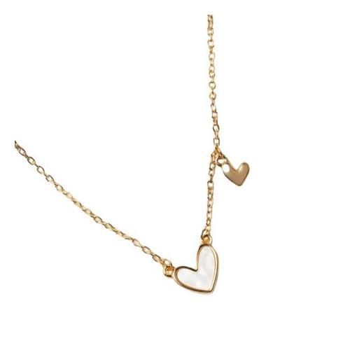 Mother of Pearl Heart Pendant Necklace with Gold Heart Charm