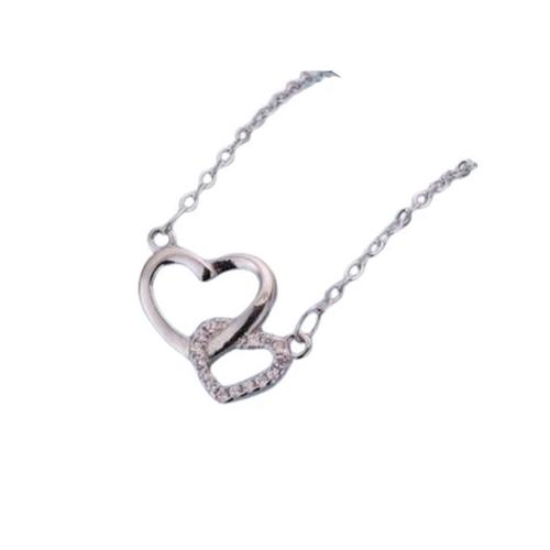 Double Heart Cubic Zirconia Silver Pendant Necklace