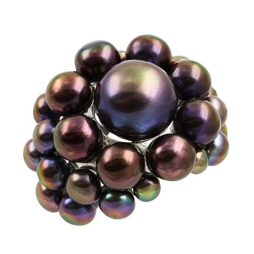 Natural Black Freshwater Pearl Cluster 925 Sterling Silver Ring