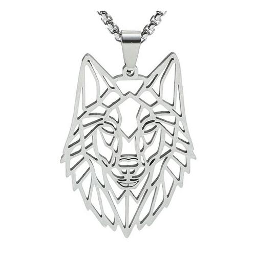 Lunar Guardian Stainless Steel Geometric Wolf Pendant Necklace - Unisex