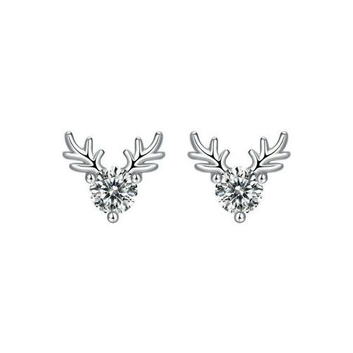 Women 925 Sterling Silver Deer Moissanite Stud Earrings