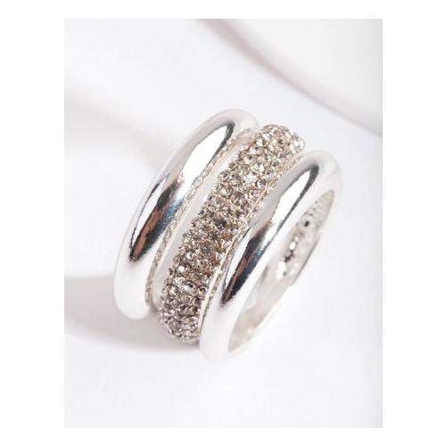 Silver Curve Band Diamante Ring Pack