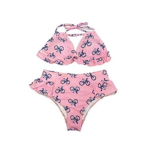 Frilled Halter Top Hight Waist Swimsuit - Soft Pink