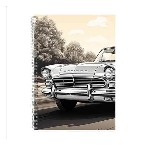 White A4 Notebook Pad Lines Vintage Car Lovers Trendy Graphic Present 047