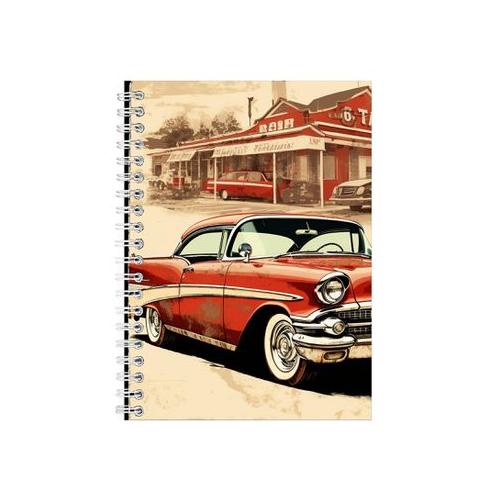 Red A5 Notebook Pad with Lines Vintage Car Lovers Trendy Graphic Present047