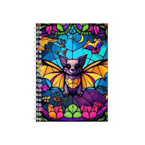 Colorful Cartoon Bat Stained Glass Gift Idea A5 Notepad B-Day Gift