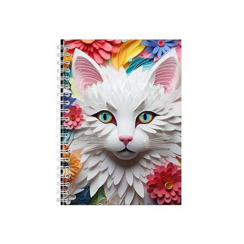 A5 Spiral Notepad Gift Idea WHITE CAT IN QUILLED COLORFUL BACKGROUND 3