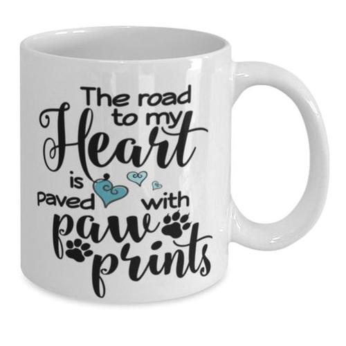 Road To My Heart Paved With Paw Prints Christmas Birthday Dog Love Gift Mug