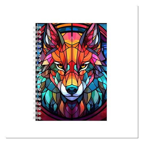 Stained Glass Wolf 3 A5 Spiral Notebook Pad