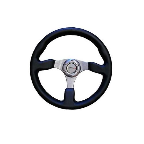 Steering Wheel Leather Black Universal Aftermarket 6 Bolt Steering T-Horn