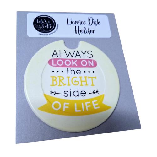 Licence Disk Holder - Yellow & Pink with Life Quote