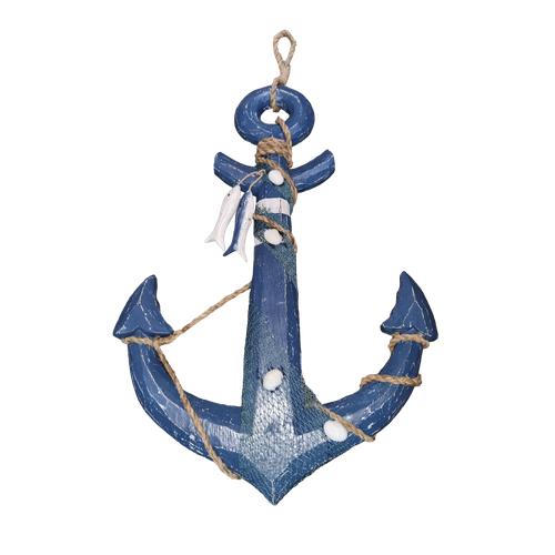 Anchor Wall Decor Hanging Nautical Wooden Two Fishes And Net - 35cm x 50cm