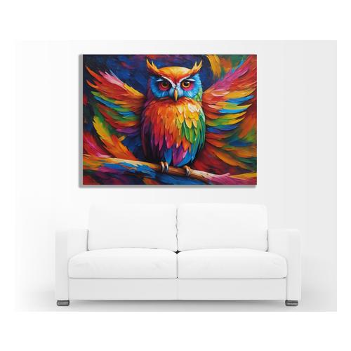 0166 Abstract Rainbow Owl Canvas Wall Art