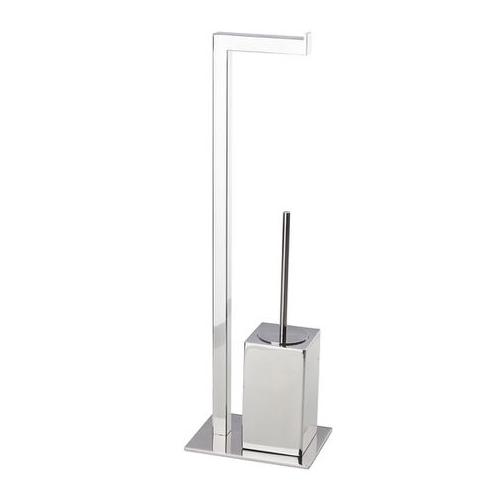 Free-standing toilet roll & brush - Square - Polished Stainless Steel