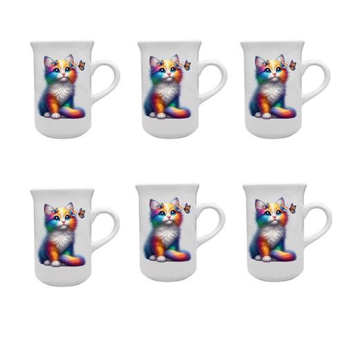 Cat & Butterfly Printed - Ceramic 6 Pack Mug Set