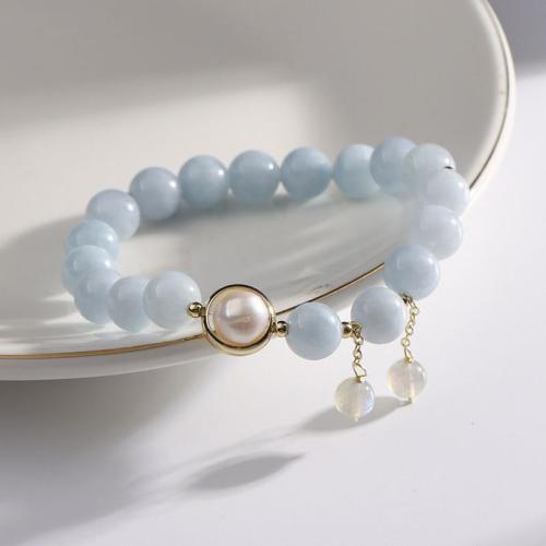 Womens Blue Crystal Natural Freshwater Pearl Bracelets