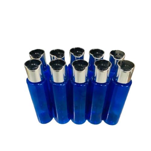 10 x 100ml Blue PET Luxurious Bottles With Silver and Black Caps