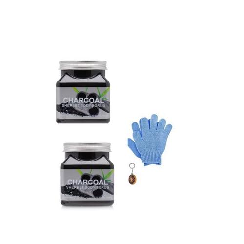 Charcoal Sherbet Body Scrub CharX 2, Exfoliating Gloves & Keyring