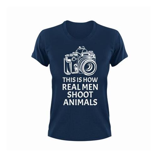 How Real Men Shoot Animals Unisex Navy T-Shirt Gift vegan