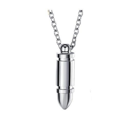 Stainless Steel Bullet Pendant Cremation Urn Memorial Necklace