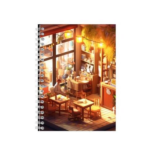 Stylized A5 Notebook Spiral and Lined with Trendy Cafe Graphic Notepad 110