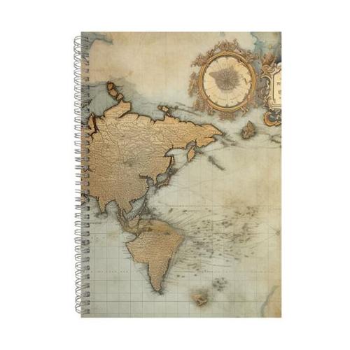 Blue World A4 Notebook Spiral Lined Maps Graphic Notepad Design Present 104