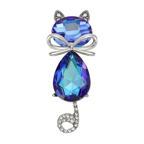 Cute Bowknot Cat Shape Brooch Shining Faux Crystal-Blue