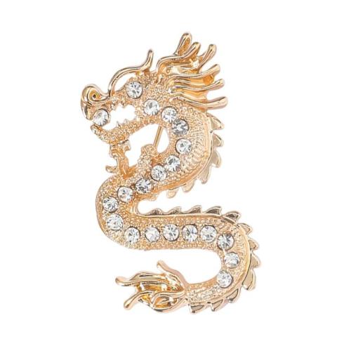 Rhinestone Dragon Brooch Pin for Women Chinese-Gold & White