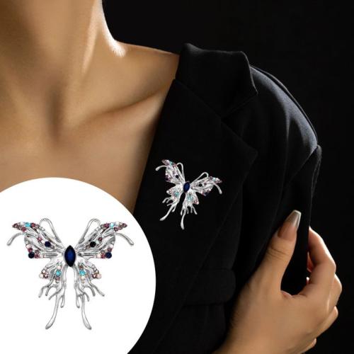 Rhinestone Liquid State Butterflies Brooch Elegant-Silver
