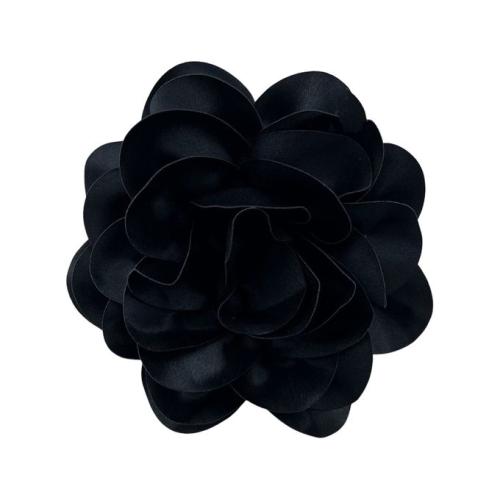 French Style Big Flower Brooch Smooth Satin Floral-Black