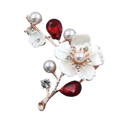 Faux Pearls Seashells Wedding Brooch Gift Elegant Plum-Red