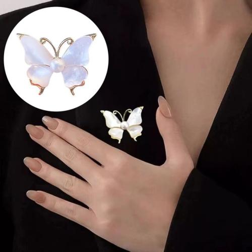 Butterfly Brooch Pin with Faux Pearl Anti-oxidation-White