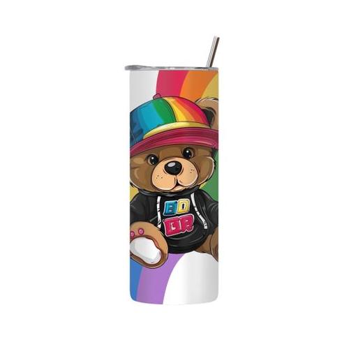 Rainbow 20 Oz Tumbler with Lid and Straw Funky Bear Lovers Graphic Gift 192