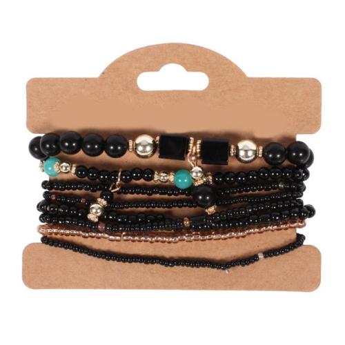 8Pcs/Set Elastic Rope Multilayer Women Bracelets-Black
