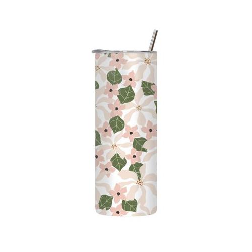 White Flowers 20 Oz Tumbler with Lid Straw Abstract Boho Graphic Present158
