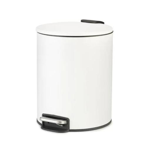 Pedal Bin with Soft Close, Metal, Round, White, 5 Litre