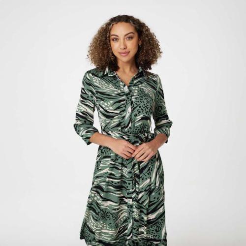 Animal Mix Print Maxi Belted Dress Short Sleeve