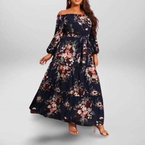Floral Print Plus Size Off Shoulder Maxi Dress