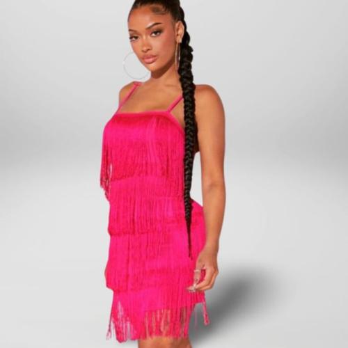 Hot Pink Tassel Trim Cami Bodycon Dress
