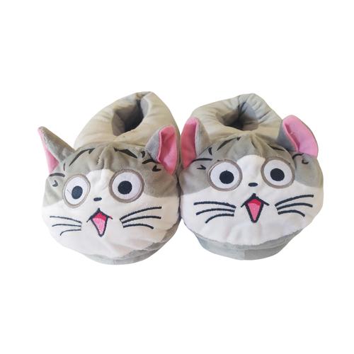 Cat Plush Winter Slippers - Adult SA Size 3-7 - Grey & Pink
