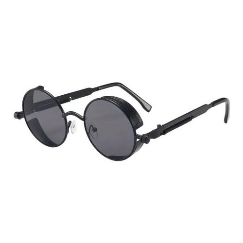 Unisex Retro Steampunk Round Frame Sunglasses With Spring Temples