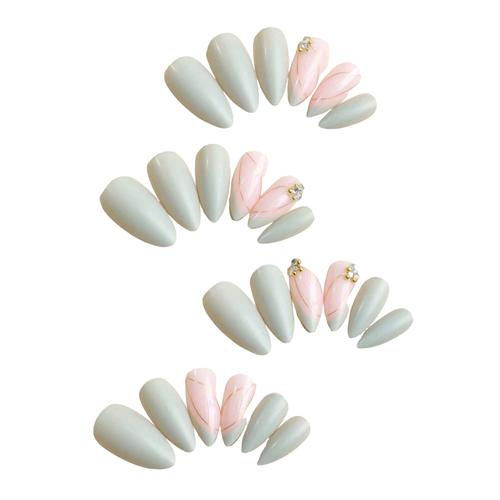 24 Pieces Grey Pink Almond Shape Press on Nails